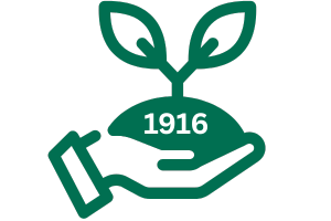 Icon showing a hand holding a plant with 1916 on it.