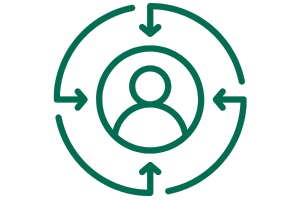 Icon showing customer at the center of all decisions.